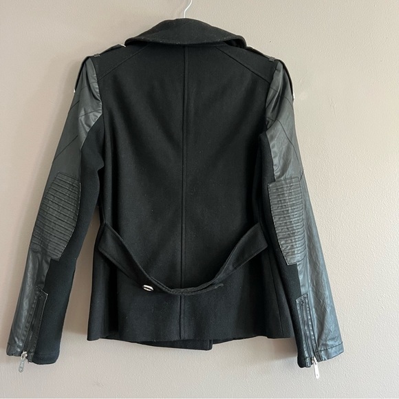 Circus By Sam Edelman Wool Blend Pea Coat Moto Zippers Black Size Small - Picture 2 of 15
